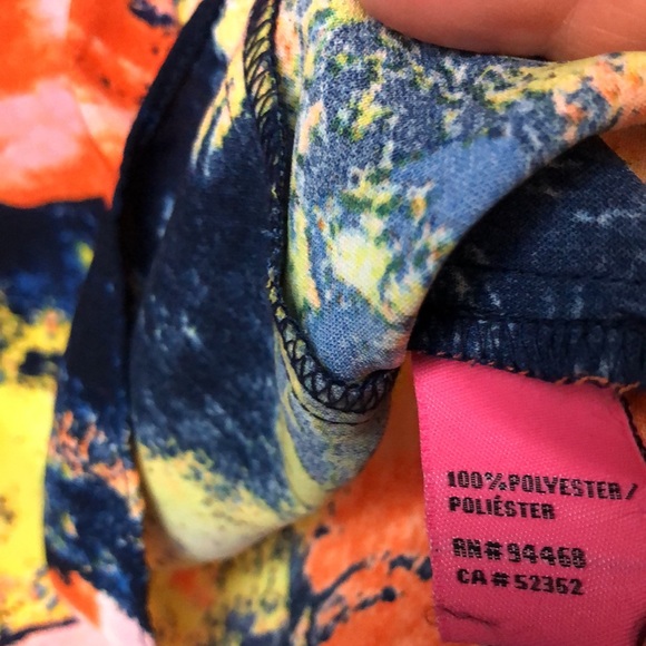 Betsey Johnson flowy bright neon shirt floral design Sz S tie back waist - Picture 5 of 7